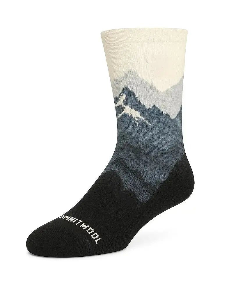 ocky Winter Peaks merino crew socks — glacier gray to black gradient